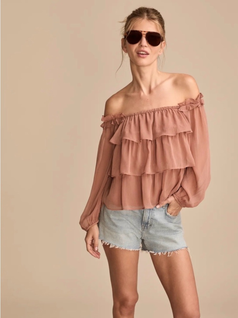 Lucky brand off-Shoulder Tiered Ruffle Blouse in Dusty Rose size 2X - Picture 2 of 10